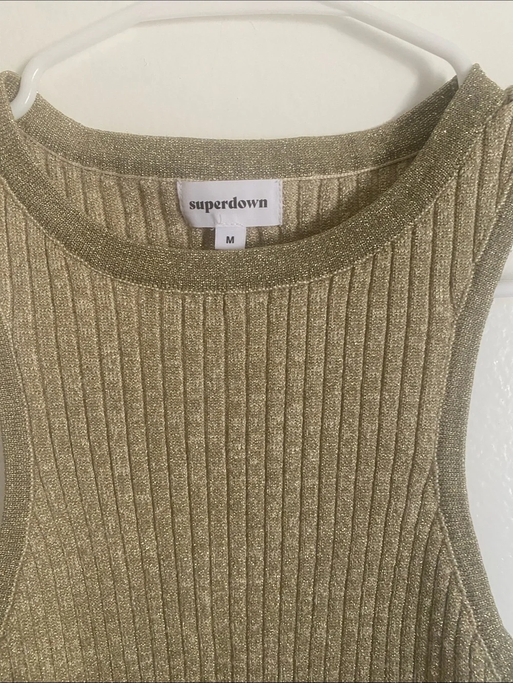 superdown Shimmery Ribbed Tank Top in Gold